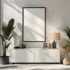 Modern Minimalist Interior Design Featuring White Furniture and Decorative Plants in Elegant Living Room