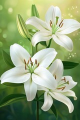 Obraz premium A beautiful illustration depicting several white lilies blooming gracefully