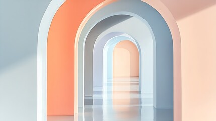 Fototapeta premium Bright and Modern Archway Interior Design with Soft Pastel Colors in Open Space : Generative AI