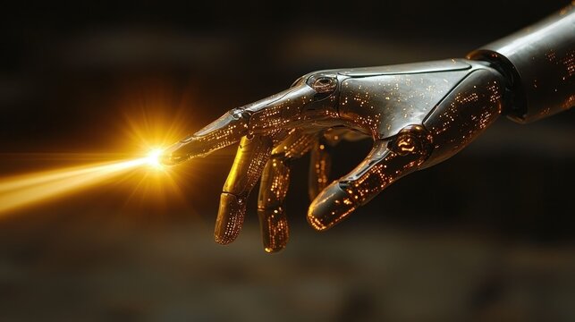 A sleek AI assistant, its form a fusion of light and data, stands ready to assist with its knowledge and expertise. 