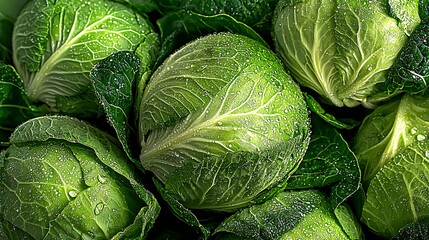 Obraz premium Fresh Green Cabbage with Water Droplets for Healthy Cooking and Nutrition : Generative AI
