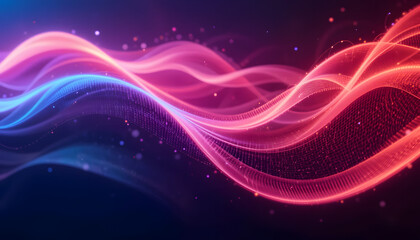 Abstract technology background of modern tech gradient waves in blue and pink hues. Dynamic abstract light trails in neon pink and blue hues