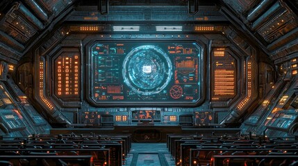 Obraz premium Futuristic Spaceship Bridge: A Sci-Fi Control Room Interior