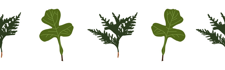 Leaves border on a white background. Hand-drawn illustration. Perfect for spring and summer.