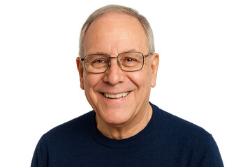 Joyful older man wearing glasses, Happy senior adult, isolated on transparent background