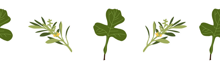 Leaves border on a white background. Hand-drawn illustration. Perfect for spring and summer.