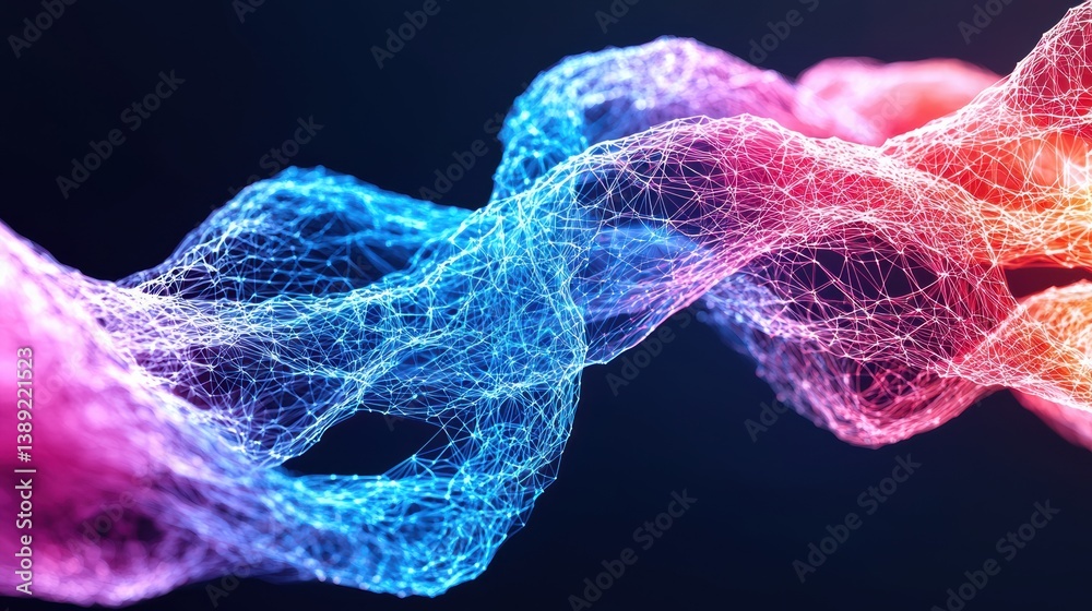 Poster abstract colorful wave of digital particles, representing energy, motion, and technology in a vibran