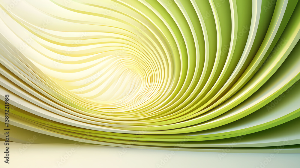 Aufkleber Abstract green and yellow wave pattern showcasing depth and movement, perfect for design projects and backgrounds.