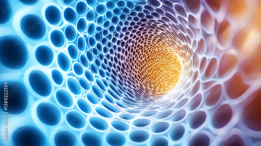 Poster Abstract representation of a digital tunnel, showcasing vibrant colors and patterns, illustrating concepts of technology and connectivity.