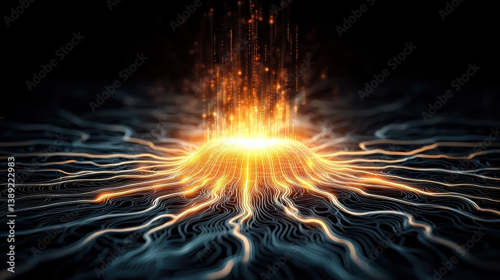 Poster abstract representation of energy flow with vibrant colors, depicting innovation and modern advancem