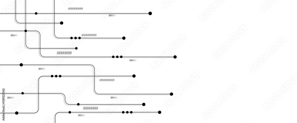 Poster Vector Technology connected white lines and dots with electronics elements on tech bg. Digital technology futuristic internet network speed connection white background.