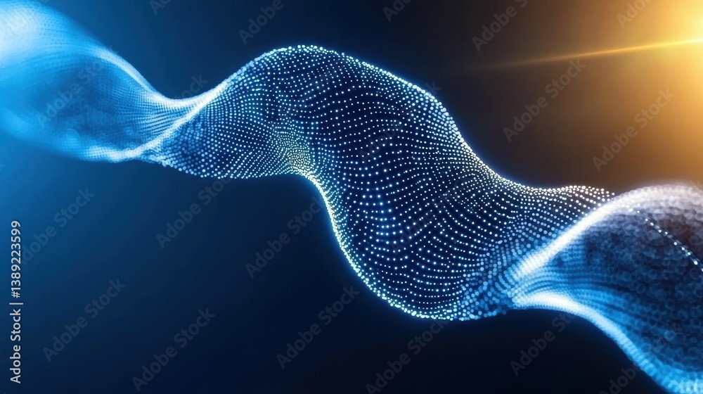 Aufkleber abstract wave of particles in blue and orange colors representing digital data flow and technology i