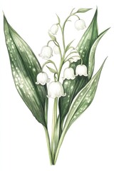Fototapeta premium Artistic illustration featuring a delicate sprig of white lily of the valley