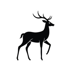 black silhouettes of wild deers – male, female and roe deer logo vector.