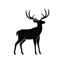 Obraz premium black silhouettes of wild deers – male, female and roe deer logo vector.