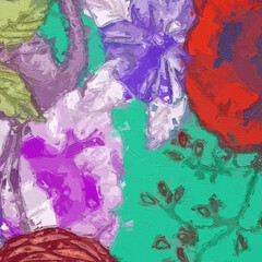 Various flowers, fish, butterflies, leaves, marine creatures, roses, peonies, beautiful flowers