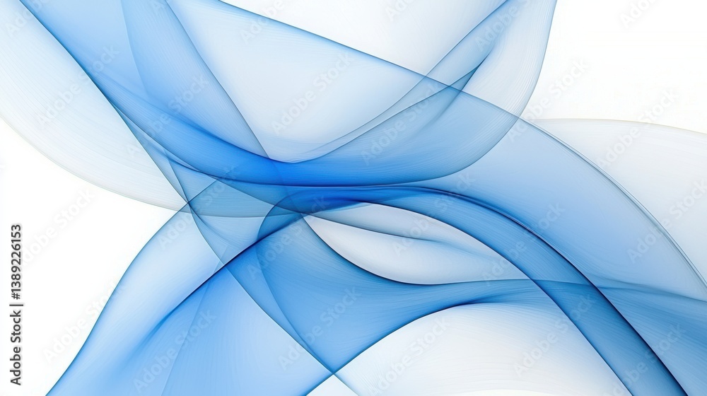 Poster an abstract composition of blue flowing curves and shapes, creating a serene and modern visual effec