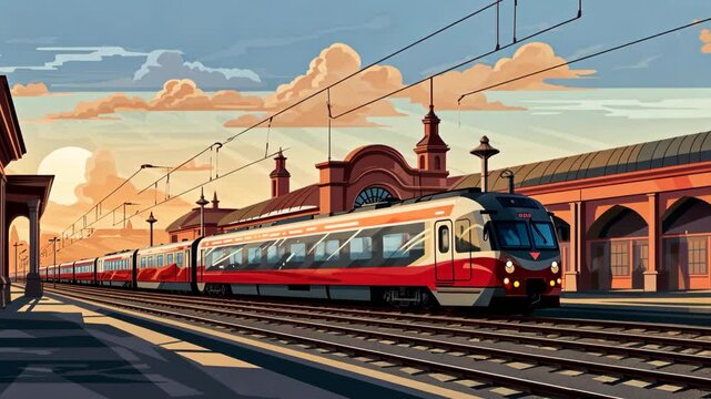  animated vintage train at platform
