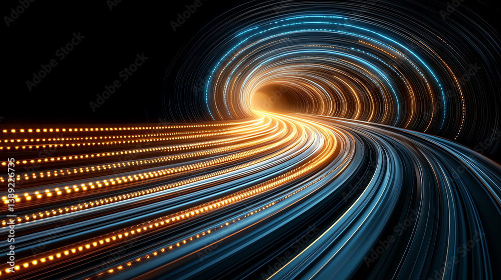 Poster An abstract representation of light trails creates a dynamic sense of speed and motion, evoking futuristic technology.