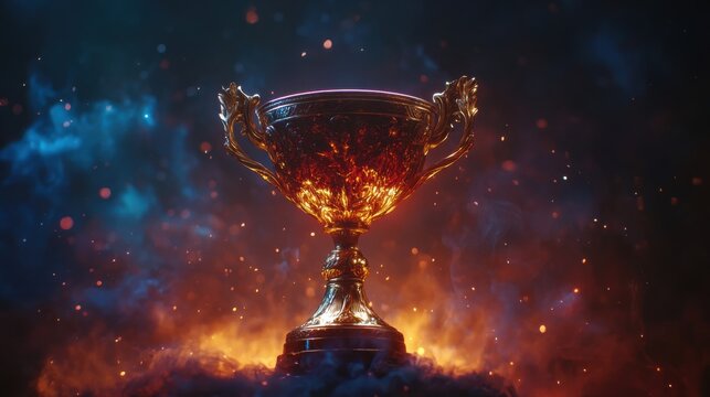 Elegant trophy cup symbolizing victory, set against a dark bokeh background, providing space for personalized text. Ideal for awards and recognition