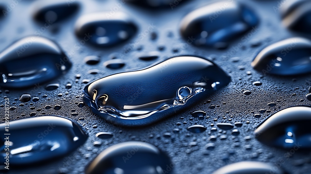 Poster close up of beautiful water droplets on a dark surface showcasing the intricate details and textures