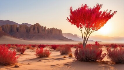 "A peaceful desert sunrise, with the first light of dawn gently touching the land, heralding the start of a new day."