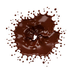 Realistic splashing chocolate in mid-air motion, perfect for food ads, snack packaging, or beverage branding. High-quality PNG with crisp details for mouthwatering designs.