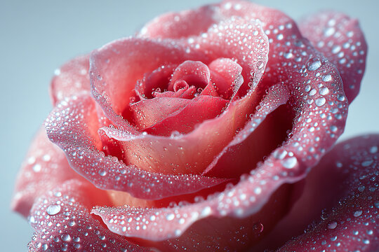 Close-up of a beautiful pink rose adorned with glistening water droplets, showcasing nature's delicate beauty.