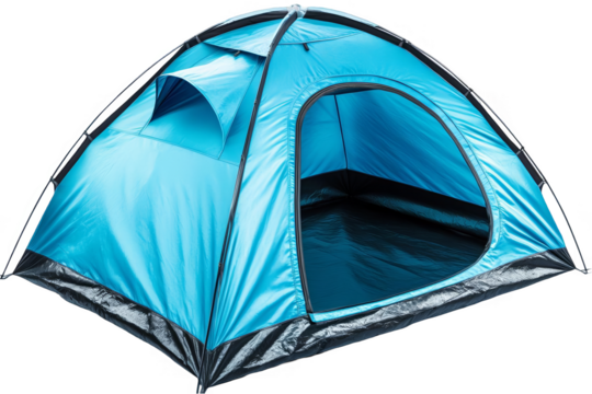 Realistic Isolated Blue Tent On Transparent Background For Camping Adventure