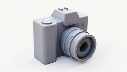 Rendered 3D Camera Model Minimalist Aesthetic On A Plain White Background