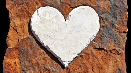 A textured stone surface with a white heart shape