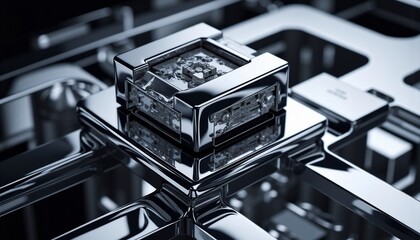 Abstract Metallic Microchip With Intricate Details Futuristic Design High Technology Background