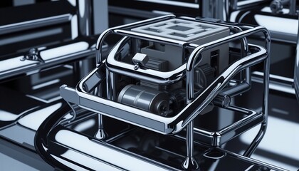 Detailed Render Of A Small Chrome Engine Generator Machine