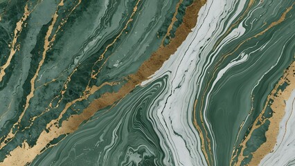 A refined composition of muted sage green, warm bronze, and soft white, flowing in thick velvet-like marble texture with soft shine and elegance