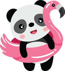 Cool panda on pink flamingo inflatable pool float