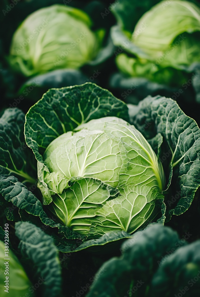 Aufkleber close-up view of lush green cabbage head encapsulated by vibrant leaves in a natural setting : gener