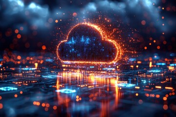 Bright digital cloud representing futuristic data storage and computing technology