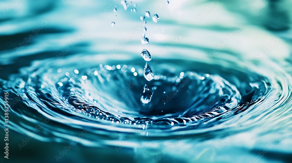 Aufkleber Close up of water droplets creating ripples in a serene clear pool for relaxation and meditation imagery : Generative AI