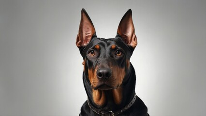 Doberman Portrait Showing Alertness Against Neutral Background  