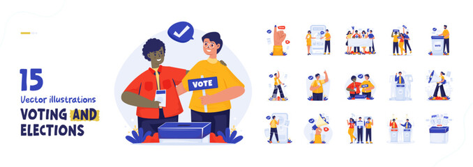 Naklejka premium Illustration set of voting and elections democracy process vector design