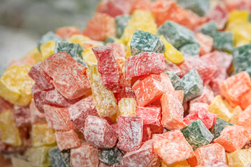 Turkish delight or rahat lokum candy at a bazaar market, Istanbul, Turkey