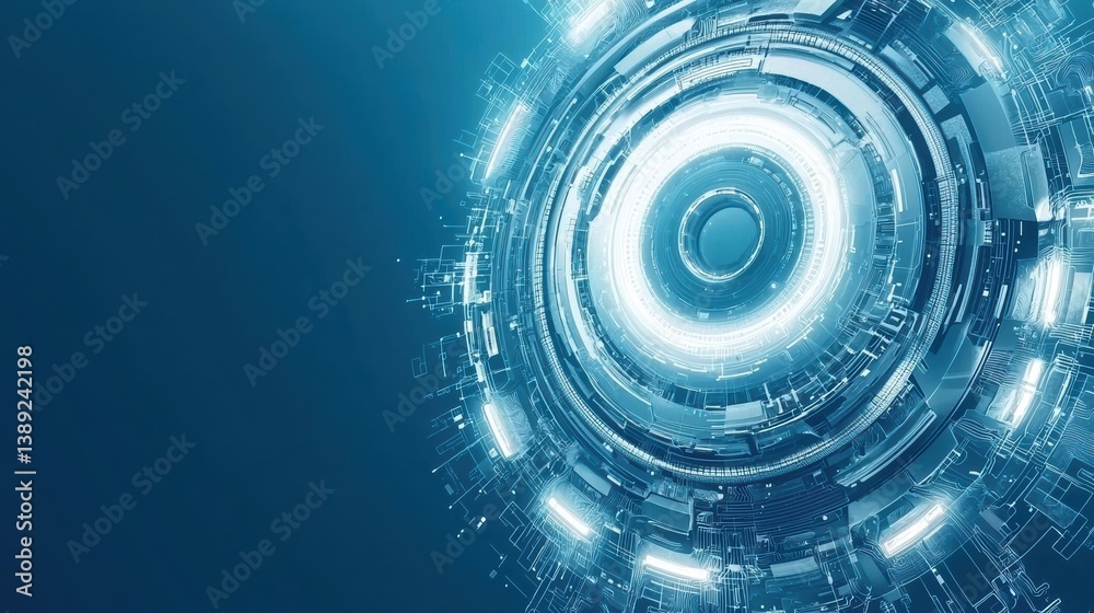Aufkleber Futuristic digital technology background with glowing circular shapes and intricate patterns, ideal for modern design projects.