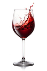 Elegant Wine Glass Filled With Rich Red Wine Splashing on a Clean White Background