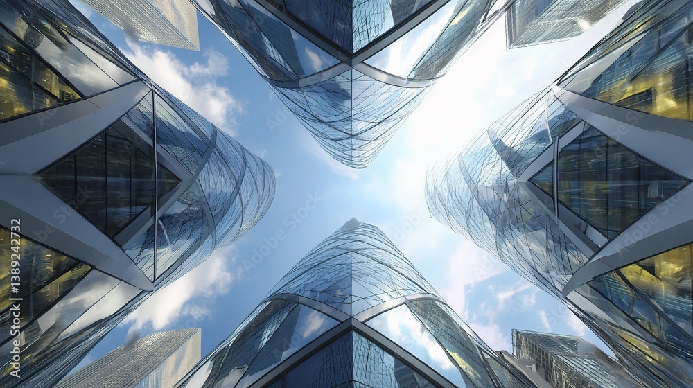 Poster futuristic architectural patterns with morphing structures in skyscrapers