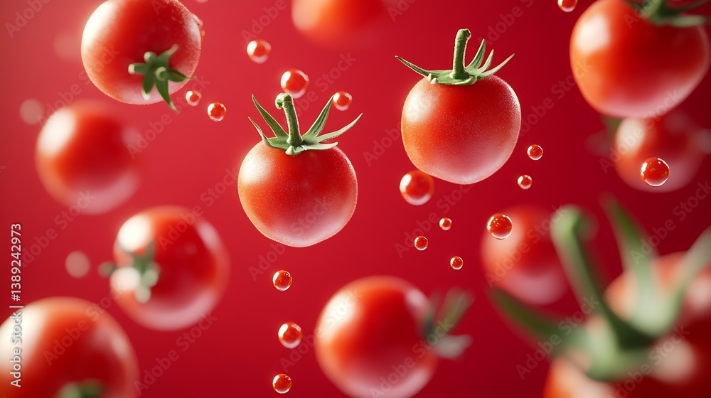 Aufkleber fresh and juicy red tomatoes floating with water droplets for healthy cooking and vibrant salads : g