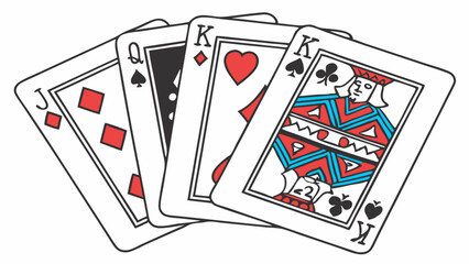 Playing Card Royal Flush Icons &ndash; Jack Queen King Poker Hand, Vector Art