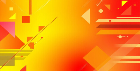 Yellow orange red abstract background for design. Geometric shapes. Triangles, squares, stripes, lines. Color gradient. Modern, futuristic. Light dark shades.