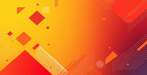 Yellow orange red abstract background for design. Geometric shapes. Triangles, squares, stripes, lines. Color gradient. Modern, futuristic. Light dark shades.