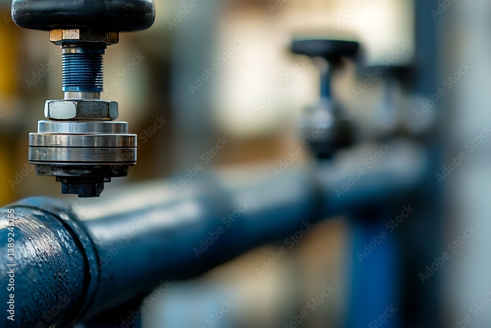 Poster detailed view of a valve mechanism used in industrial piping systems to regulate fluid flow and pres