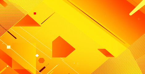 Yellow orange red abstract background for design. Geometric shapes. Triangles, squares, stripes, lines. Color gradient. Modern, futuristic. Light dark shades.